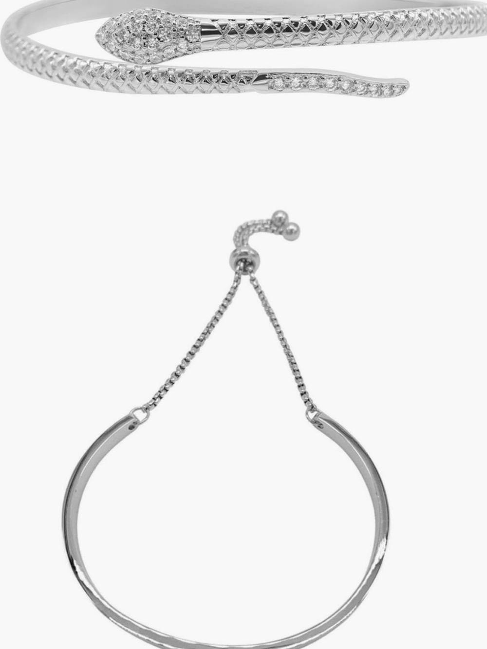 Adjustable Silver Snake Head Slider Bracelet
